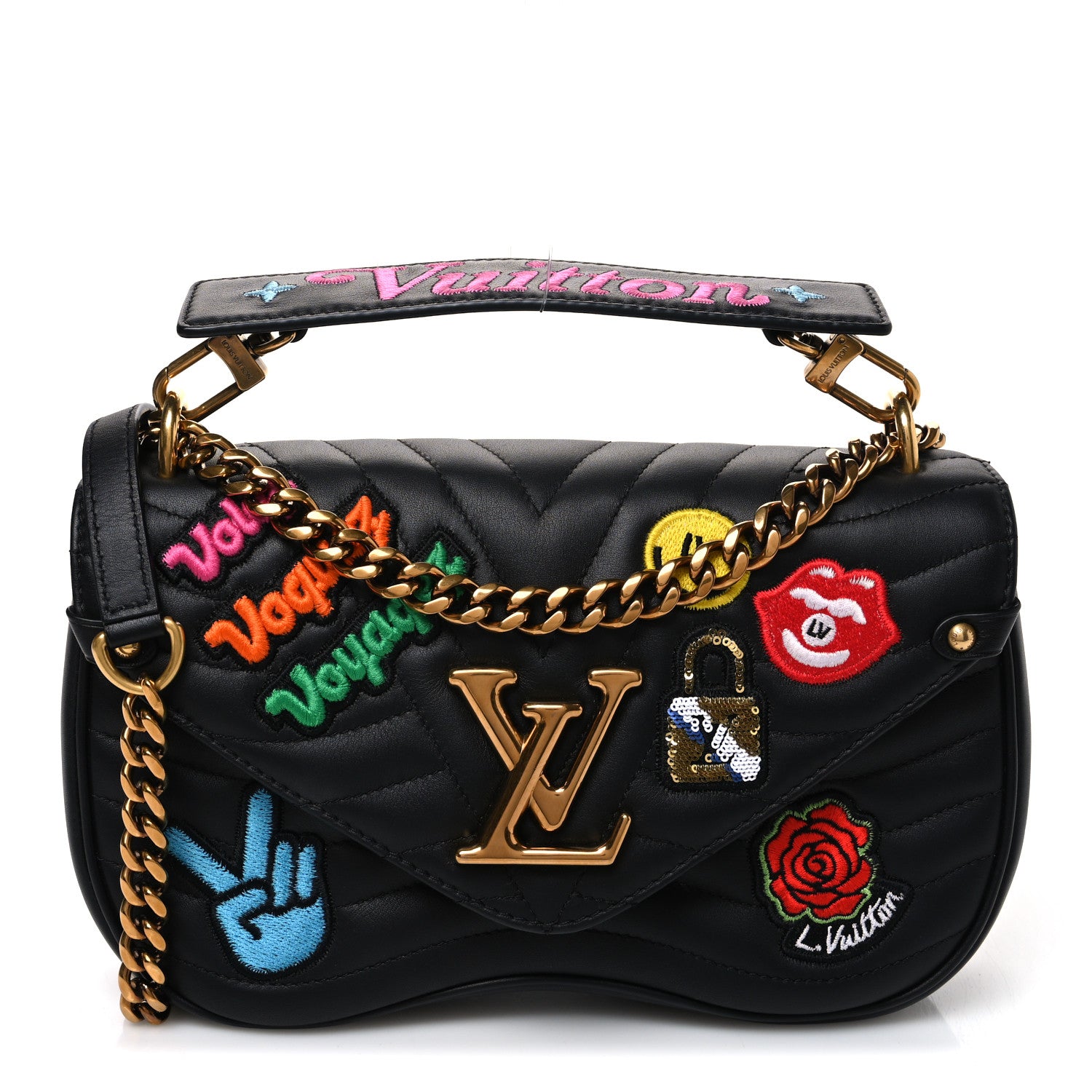 Louis Vuitton Calfskin Embroidered New Wave Chain MM Black 1 of 10