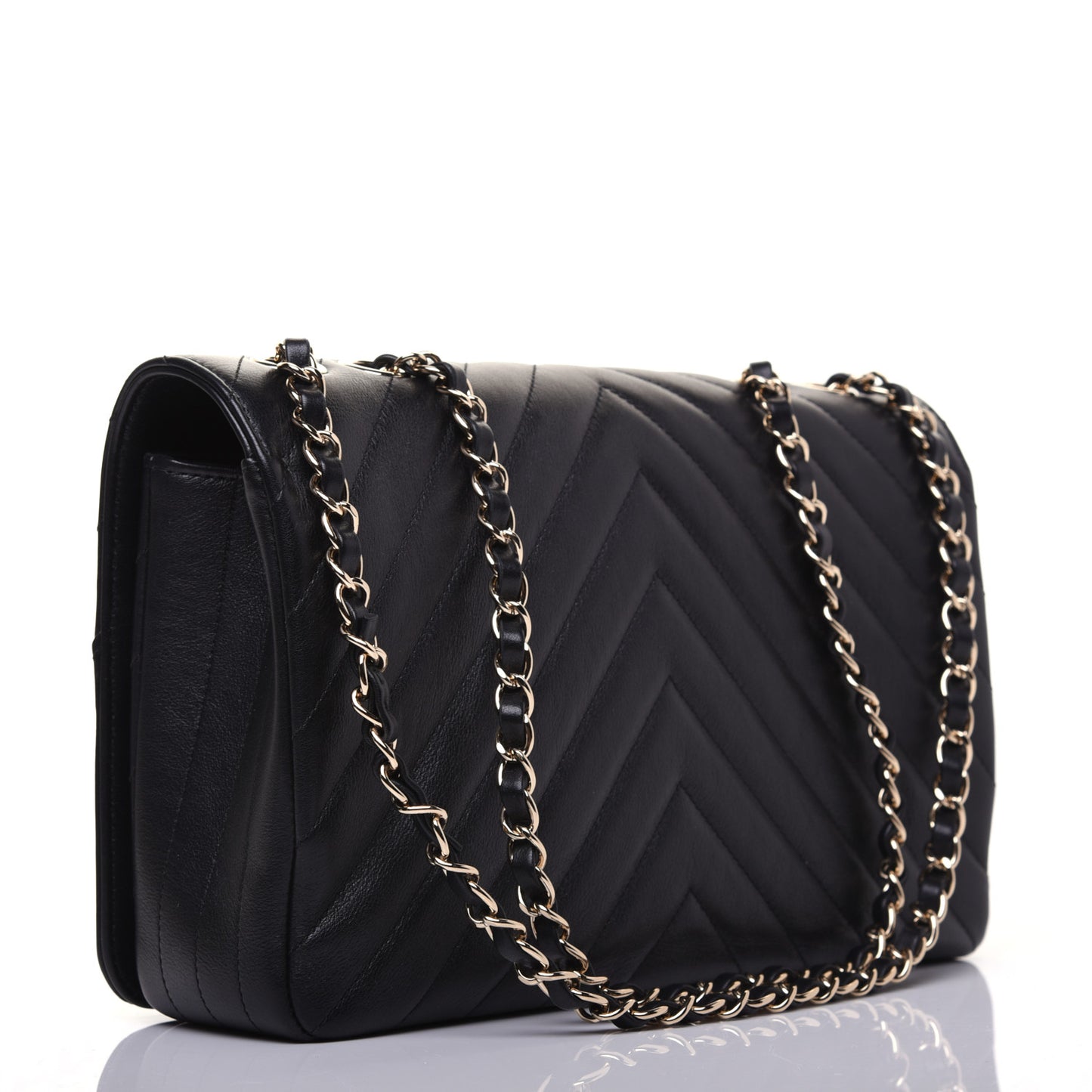 Calfskin Chevron Quilted Medium Statement Flap Black
