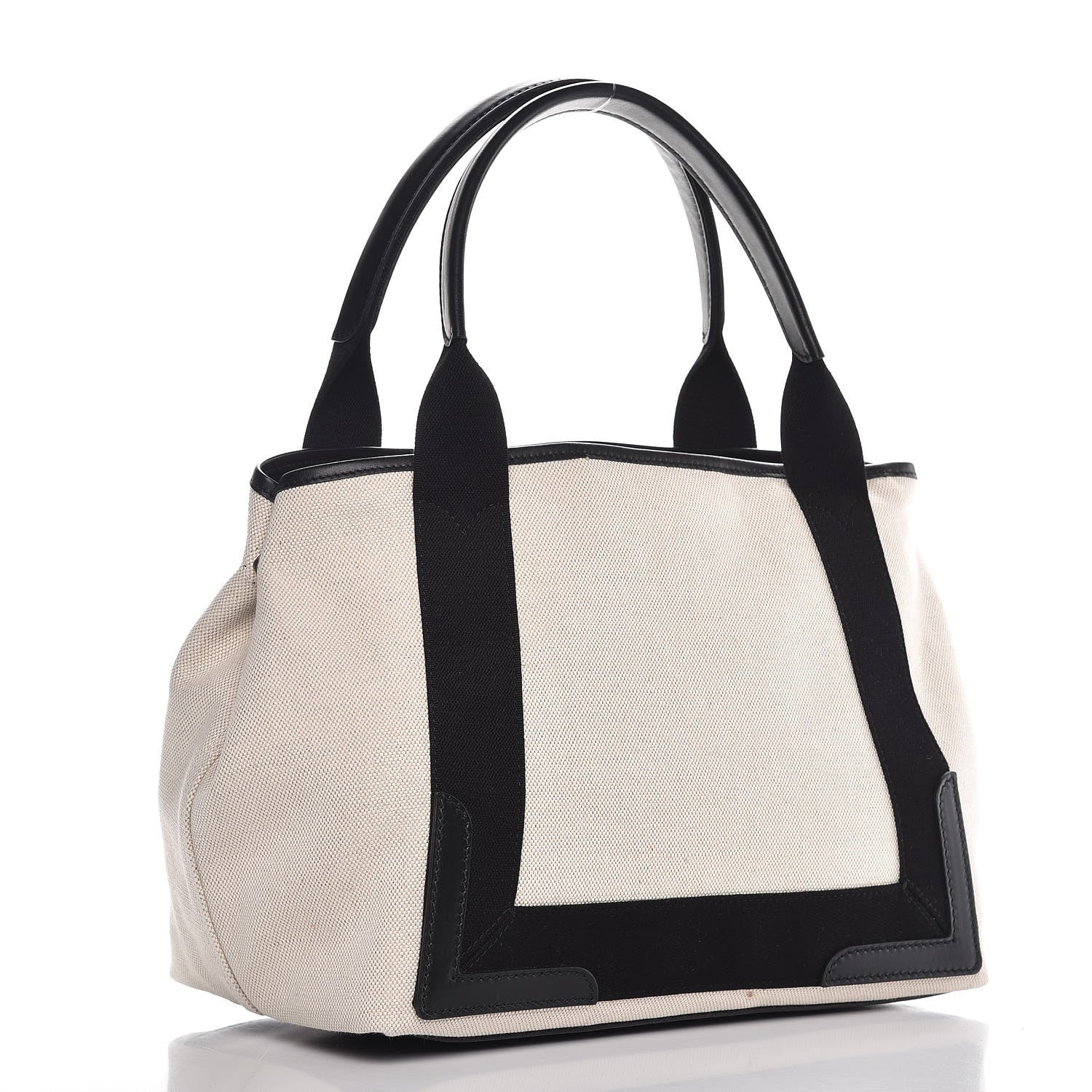Balenciaga Cotton Canvas Satin Calfskin S Navy Cabas Natural Black 3 of 8