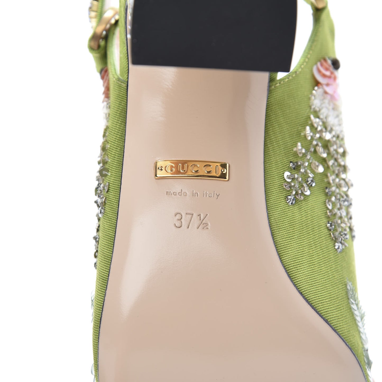 Moire Fabric Eyes Crystal Square G Madelyn Slingbacks 37.5 Lemon Leaf