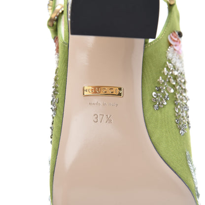 Gucci Moire Fabric Eyes Crystal Square G Madelyn Slingbacks 37.5 Lemon Leaf 8 of 10