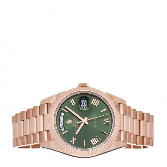 18K Everose Gold 40mm Oyster Perpetual Day-Date President Watch Olive Green 228235