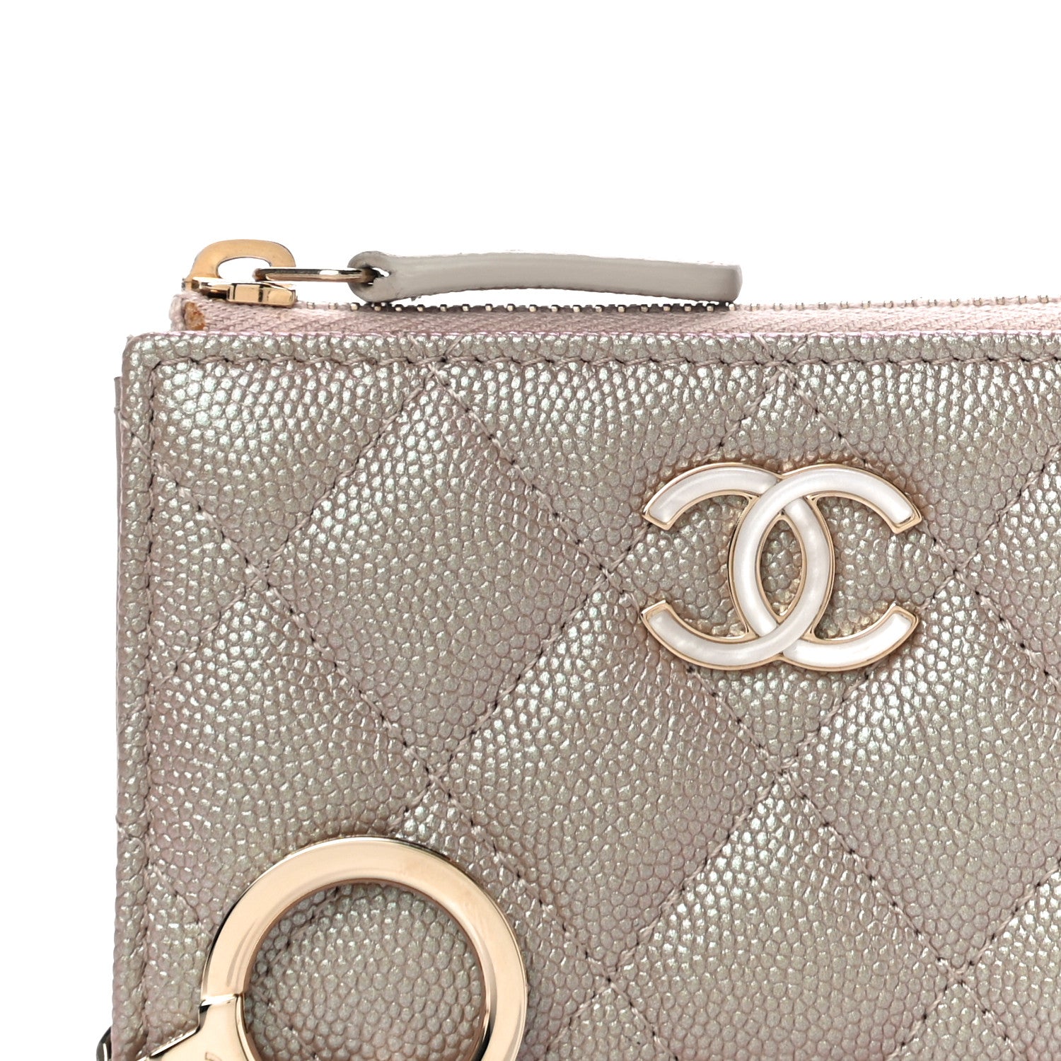 Chanel Iridescent Caviar Quilted Zipped Key Holder Case Beige 8 of 11