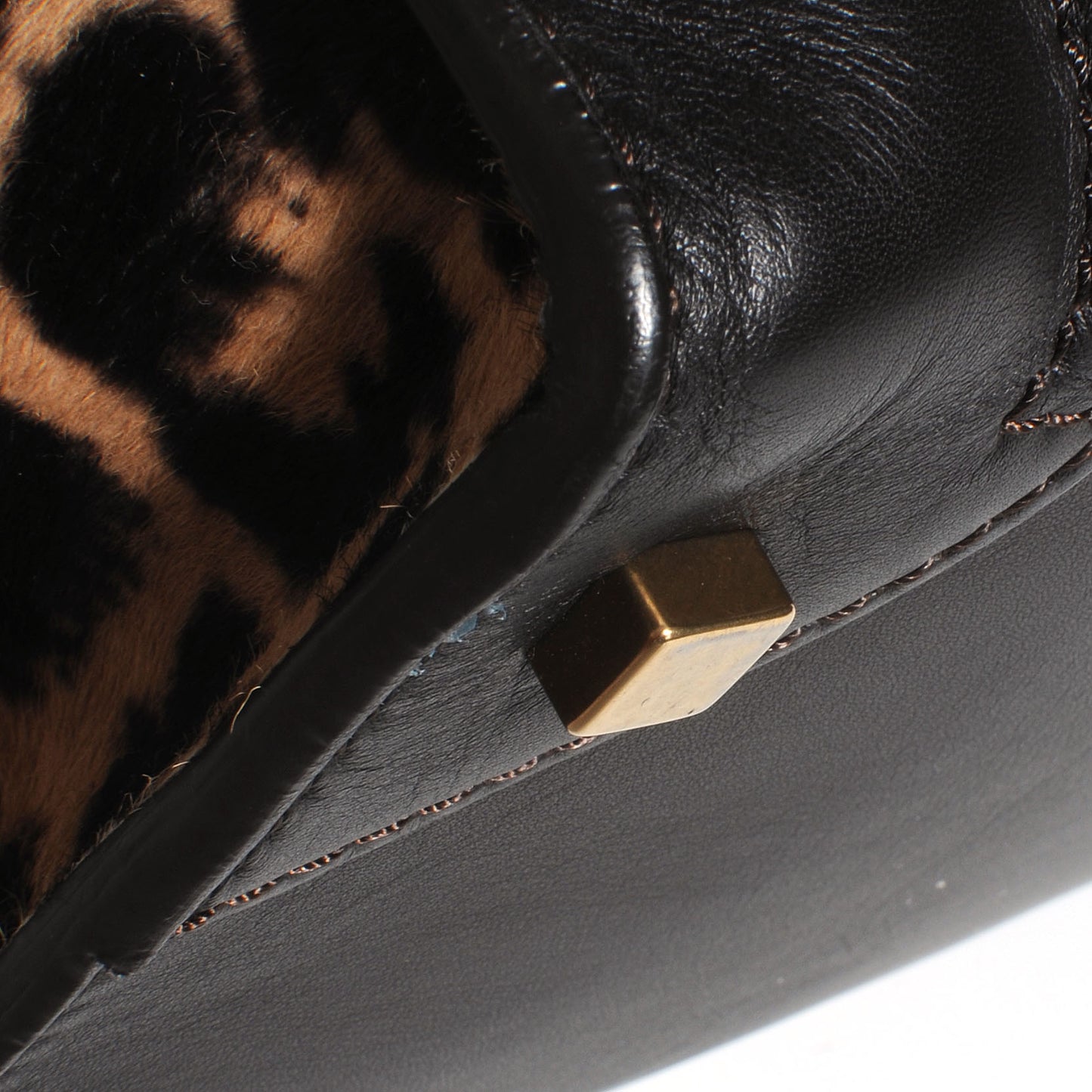 Leopard Pony Hair Mini Luggage Brown