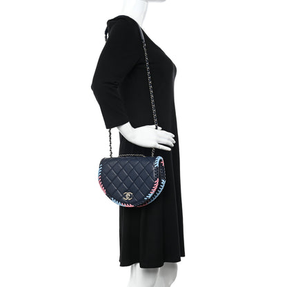 Chanel Lambskin Quilted Braided Messenger Flap Navy Multicolor 2 of 11