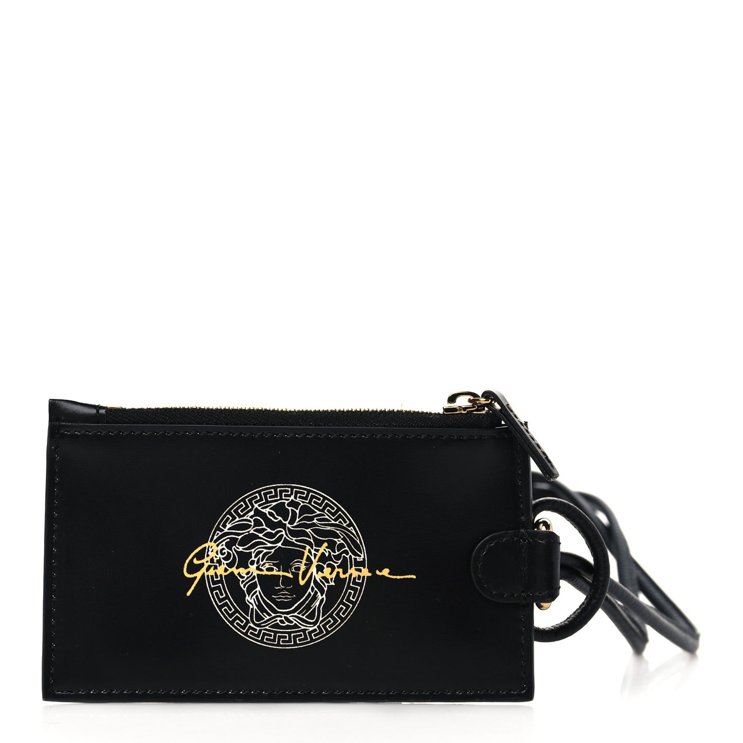 Calfskin Logo Zip Pouch Card Holder Black