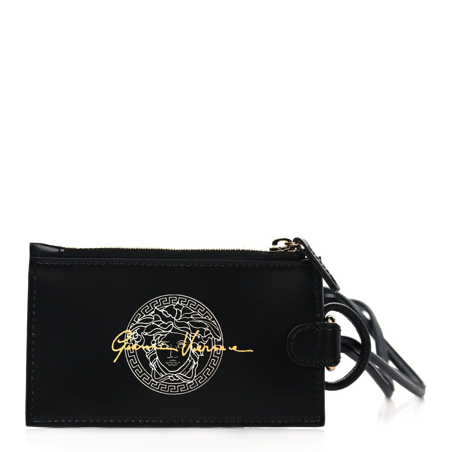 Versace Calfskin Logo Zip Pouch Card Holder Black 1 of 6
