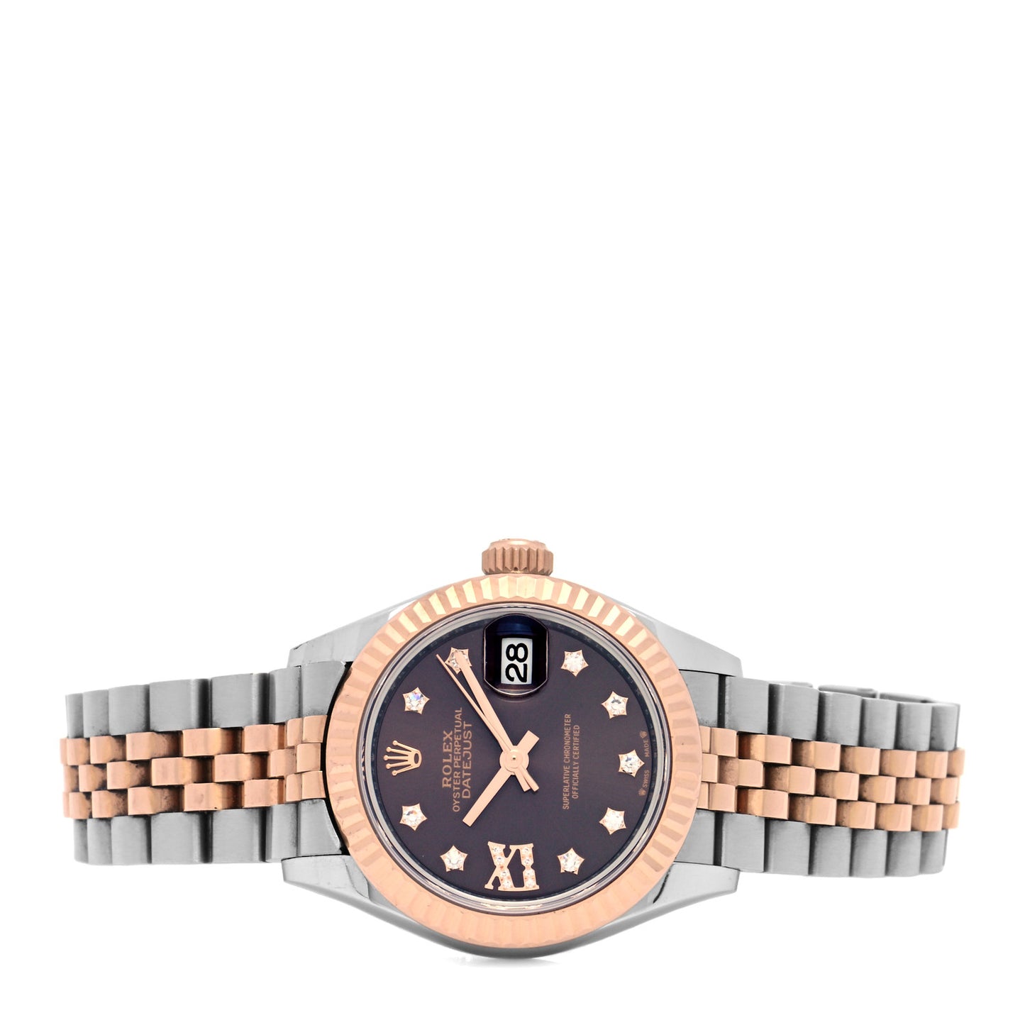 Stainless Steel 18K Everose Gold Diamond 28mm Oyster Perpetual Datejust Watch Chocolate 279171