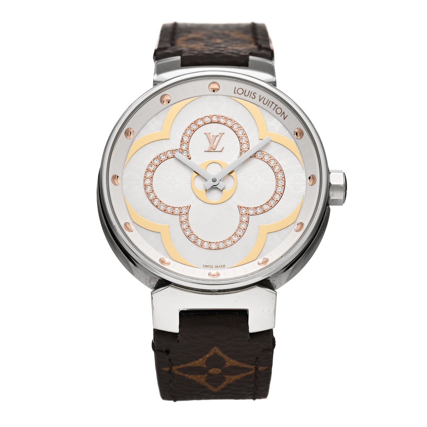 Stainless Steel Monogram Diamond 35mm Tambour Moon Divine Quartz Watch