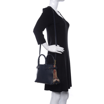 Burberry Grainy Calfskin House Check Small Banner Tote Midnight Blue 2 of 11