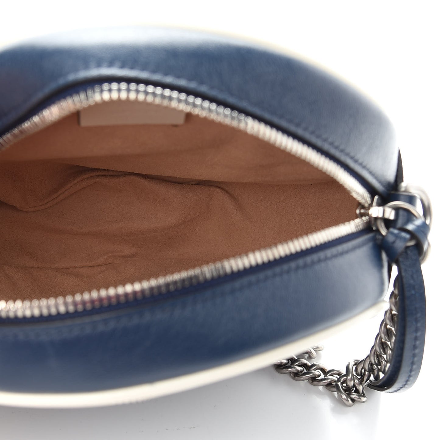 Azalea Calfskin Matelasse Diagonal Mini Torchon GG Marmont Round Shoulder Bag Blue Agata Mystic White