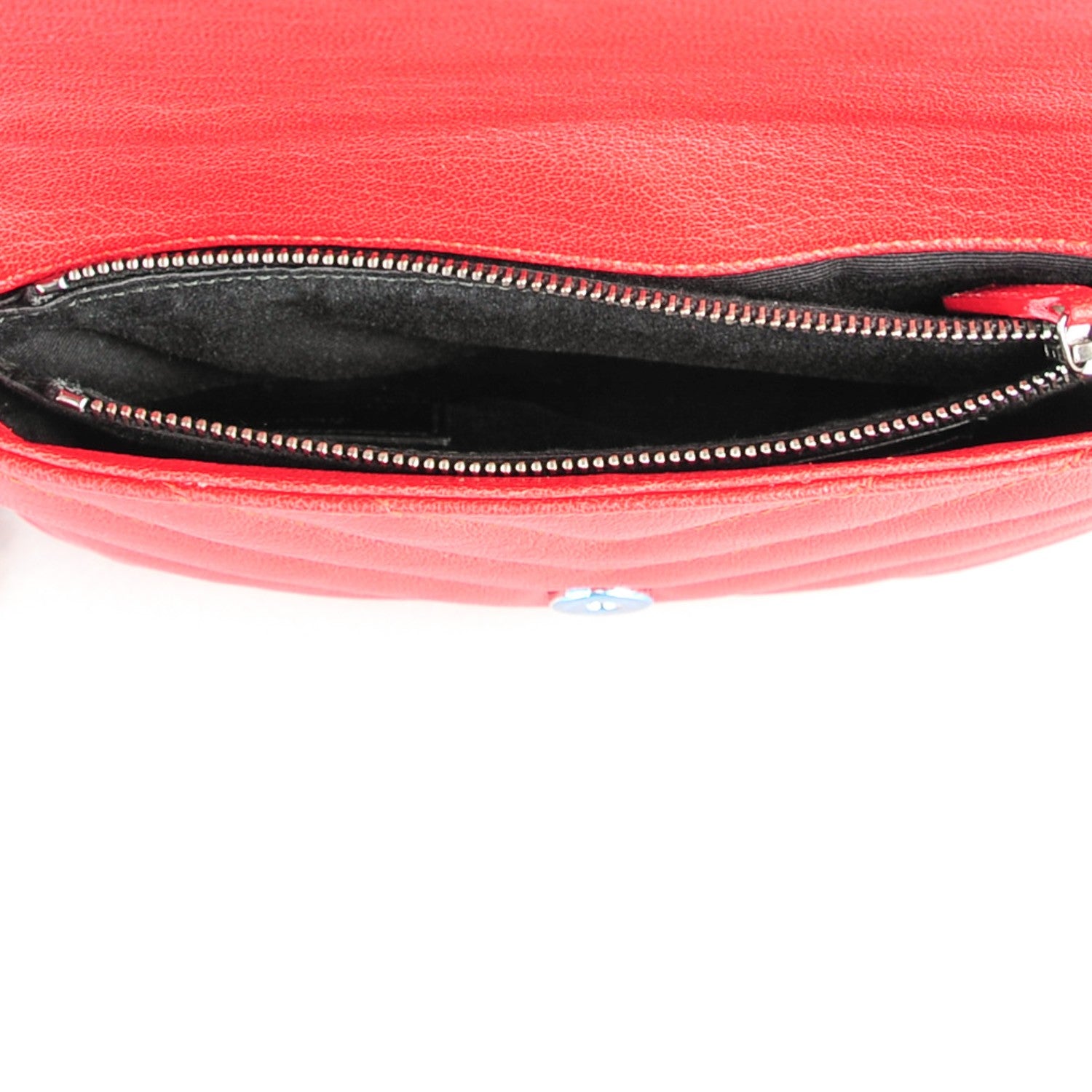 Saint Laurent Sheepskin Matelasse Chevron Monogram College Chain Wallet New Red 5 of 7