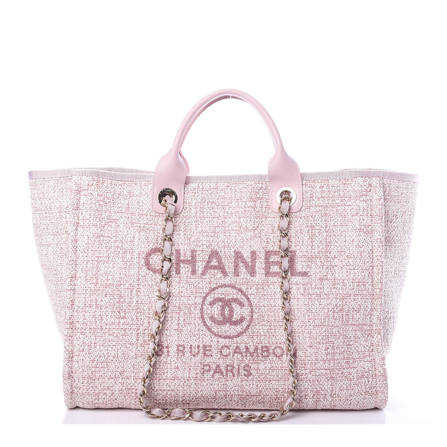 Chanel Straw Lurex Medium Deauville Tote Pink 1 of 10