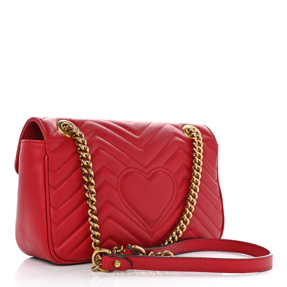 Gucci Calfskin Matelasse Small GG Marmont Shoulder Bag Hibiscus Red 2 of 10