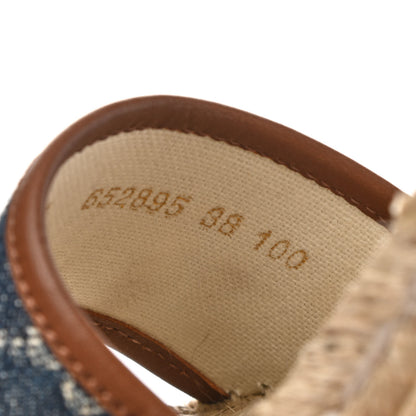 Gucci New Denim GG Monogram Ankle Wrap Espadrille Wedge Sandals 38 Blue Tea Cuir Epilog 9 of 10