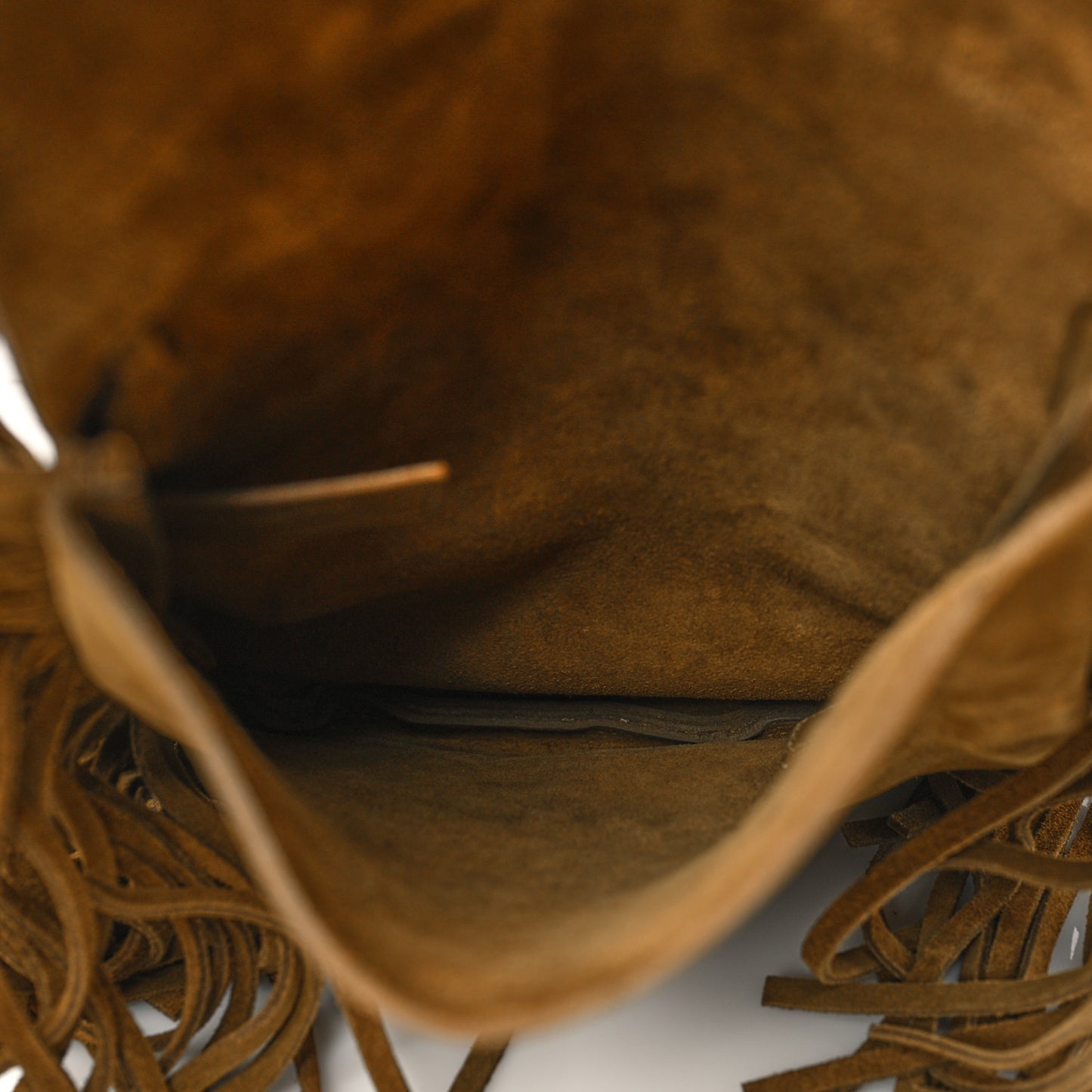 Suede Fringe Flat Anita Crossbody Bag Camel