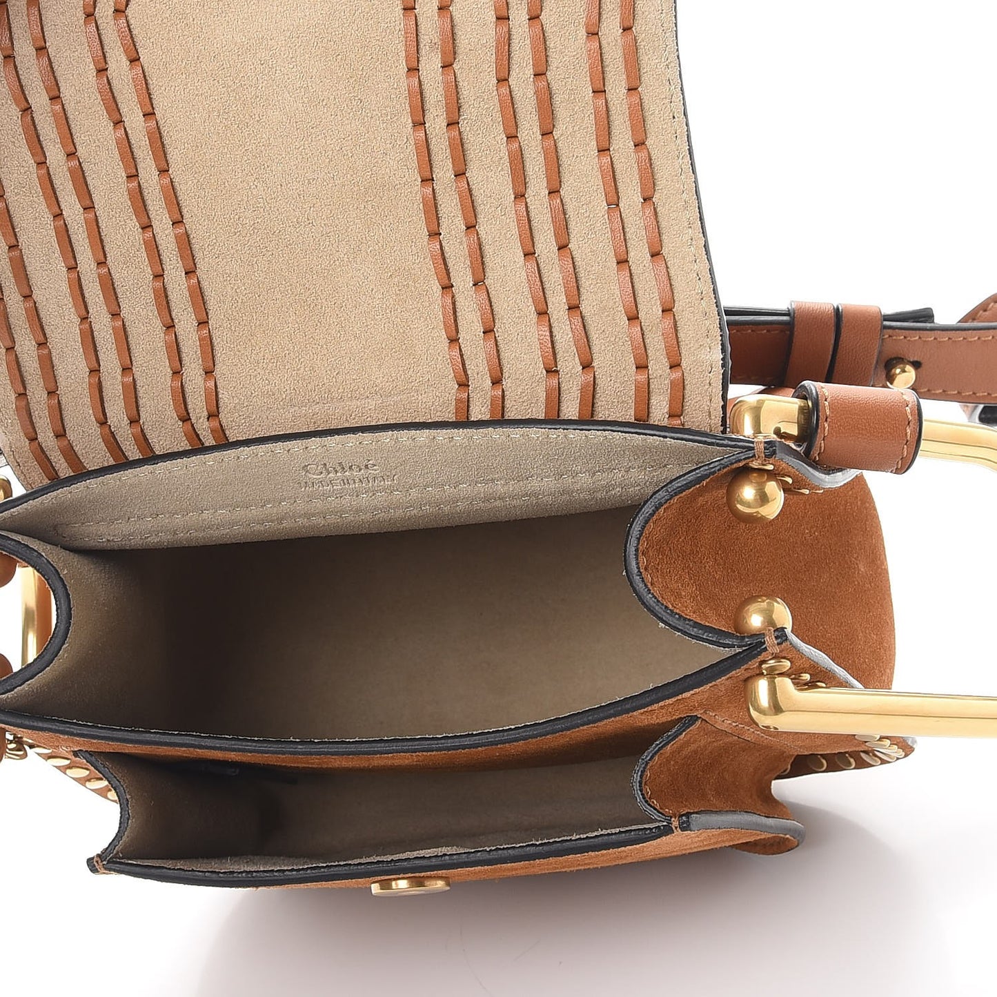 Suede Calfskin Braided SMini Hudson Shoulder Bag Caramel