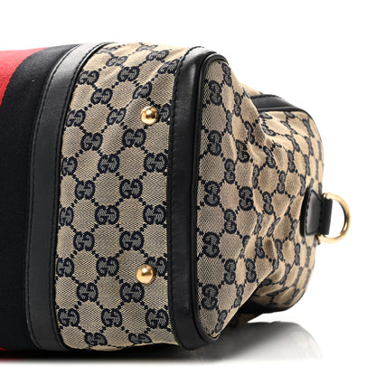 Gucci Monogram Selleria Calfskin Vintage Web Medium Boston Beige Blue 10 of 10