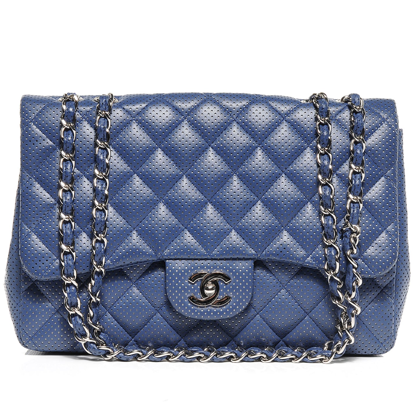 Lambskin Perforated Jumbo Single Flap Blue