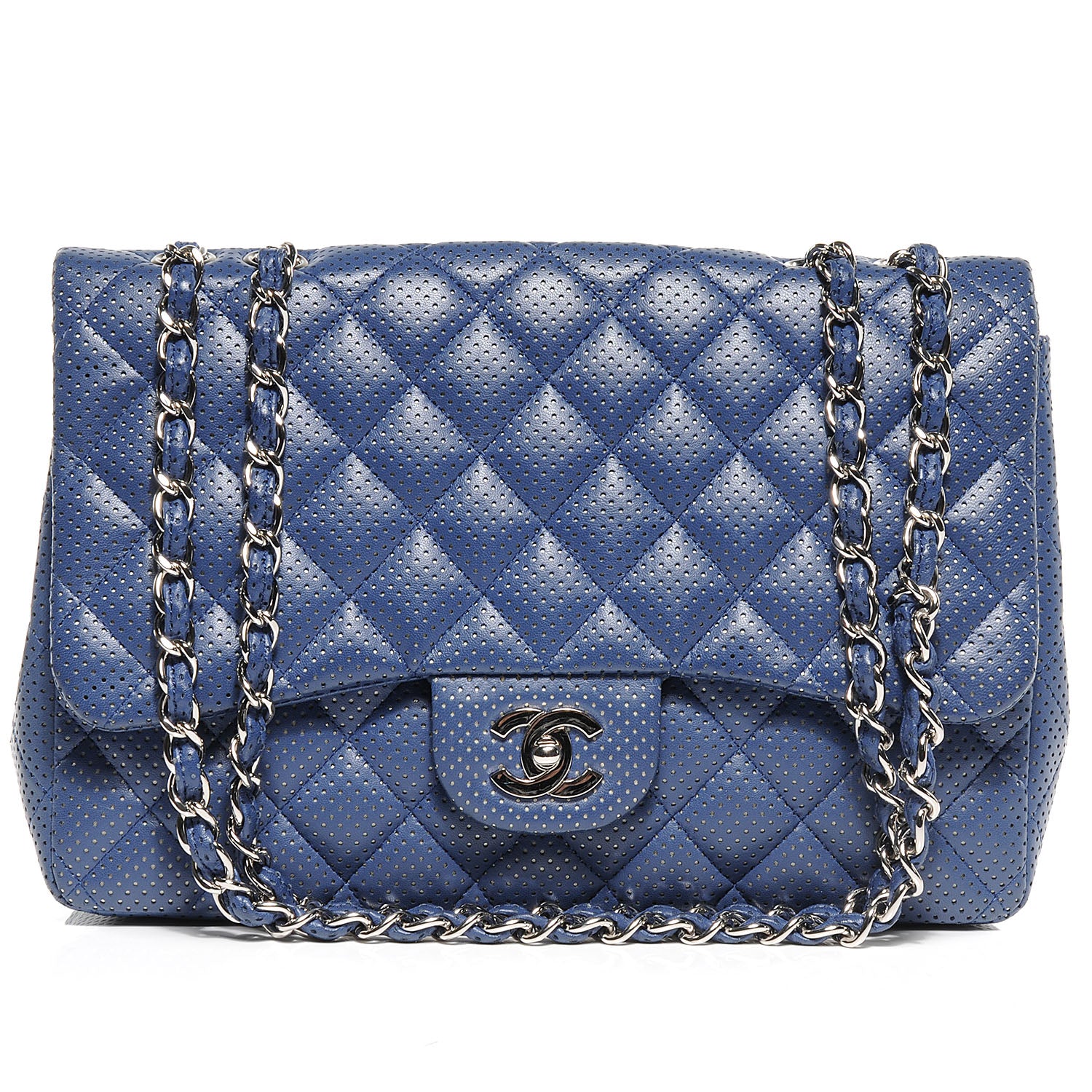 Chanel Lambskin Perforated Jumbo Single Flap Blue 1 of 8