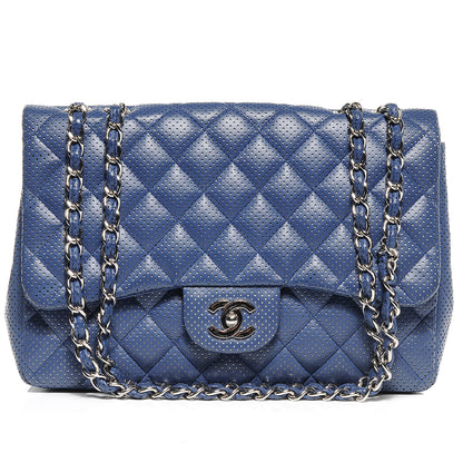 Chanel Lambskin Perforated Jumbo Single Flap Blue 1 of 8