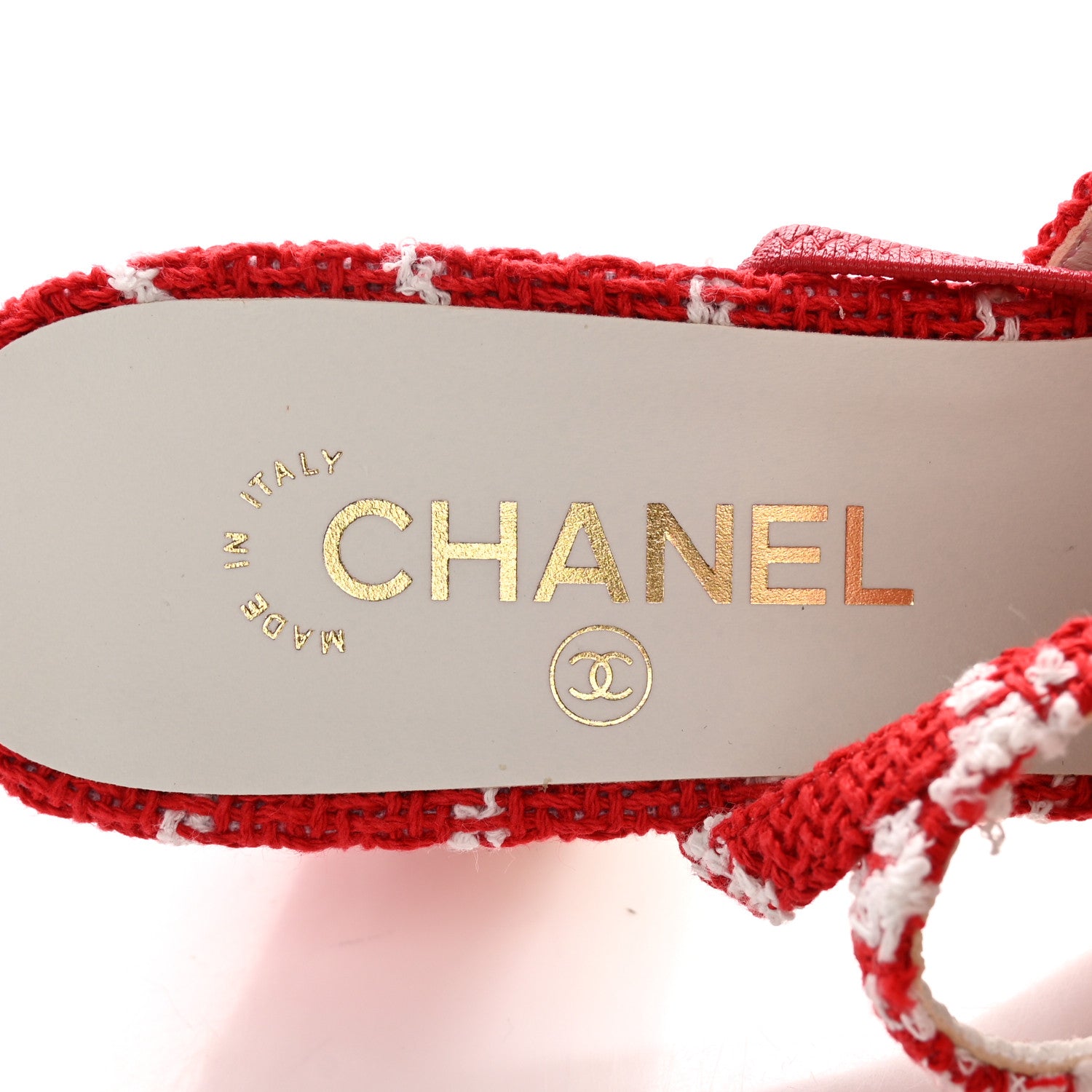 Chanel Tweed Grosgrain Cap Toe CC Slingback Pumps 39.5 Red White 7 of 11