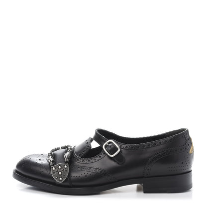 Gucci Calfskin Bee Embroidered Mens Queercore Brogue Wingtip Monk Strap Loafers 9 Black 1 of 10