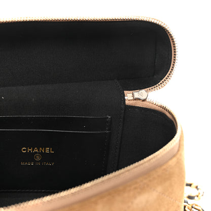 Chanel Suede Calfskin Shiny Lambskin Quilted Top Handle Slim Vanity Case With Chain Beige Black 6 of 10