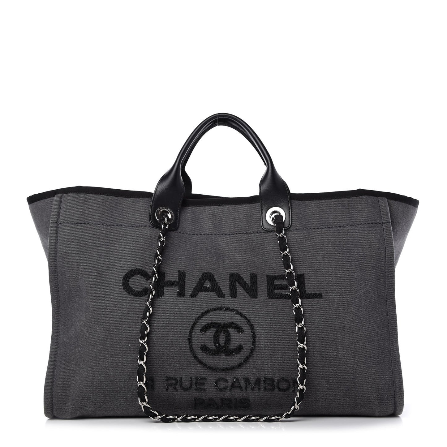Canvas Sequin Large Deauville Tote Charcoal