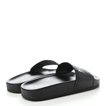 Balenciaga Nappa Political Campaign Logo Womens Pool Slide Sandals 36 Black White Vermillon 4 of 7