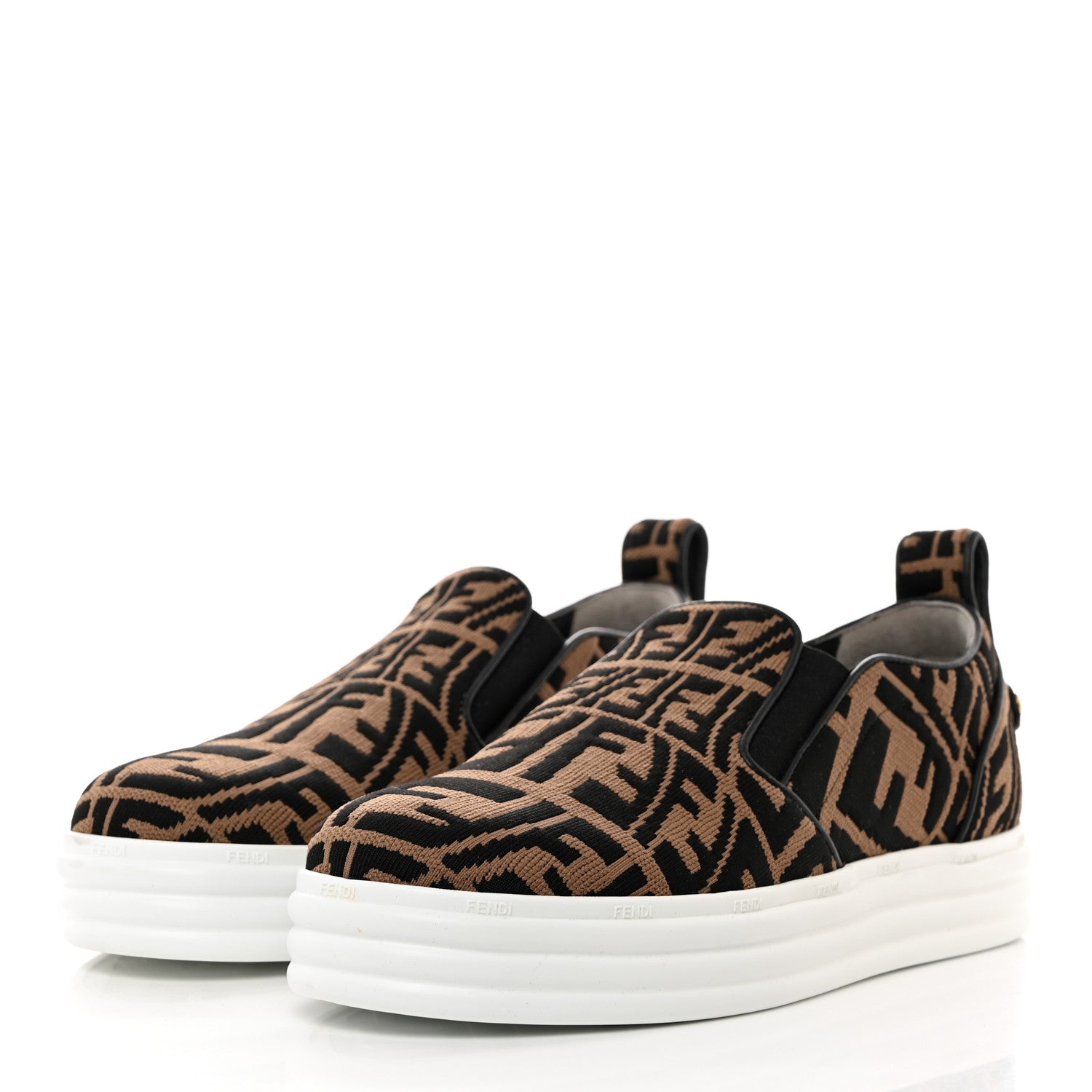 Fendi X SARA COLEMAN Canvas FF Vertigo Embroidered Womens Rise Slip On Sneakers 40 Tobacco Black 3 of 8