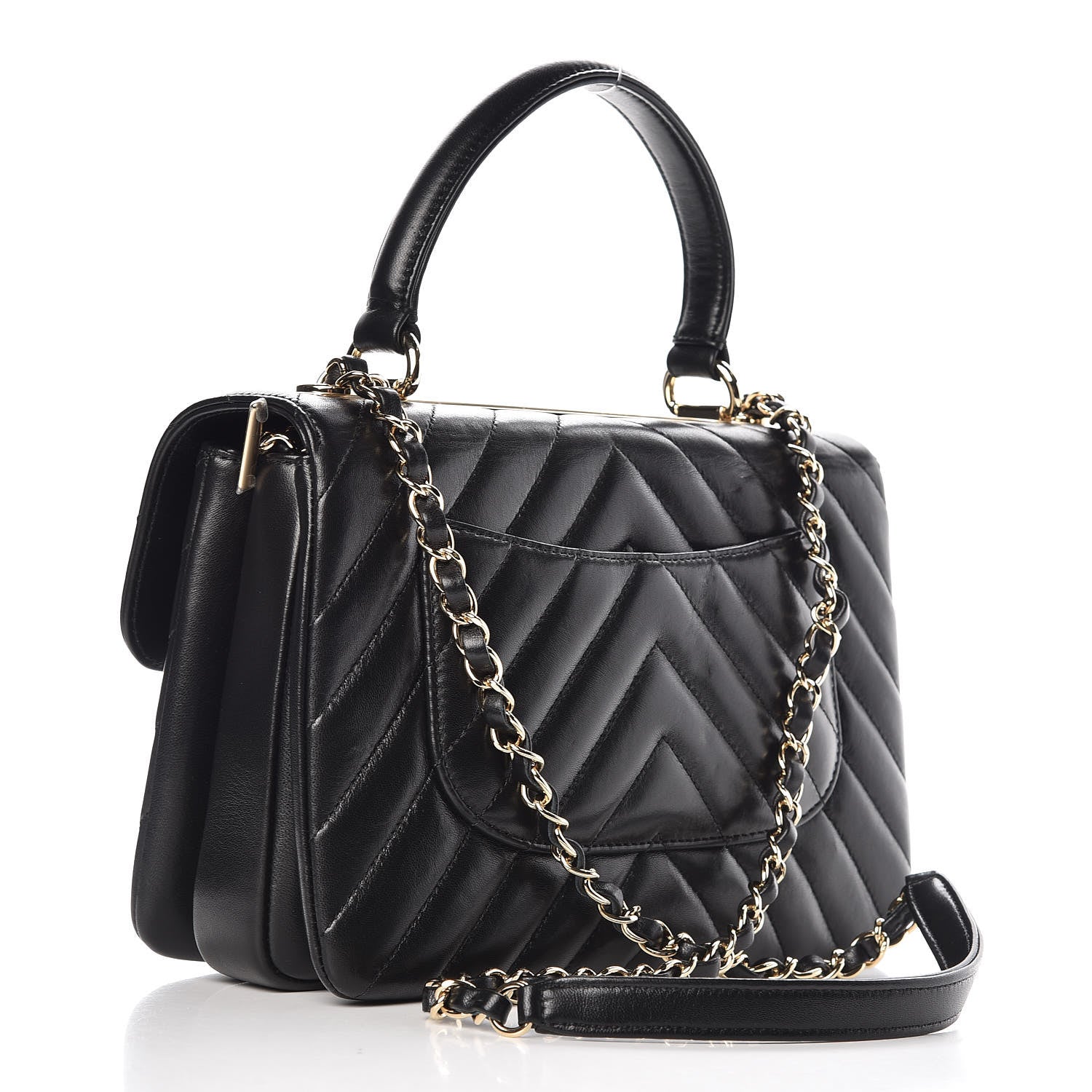 Chanel Lambskin Chevron Quilted Small Trendy CC Dual Handle Flap Bag Black 4 of 9