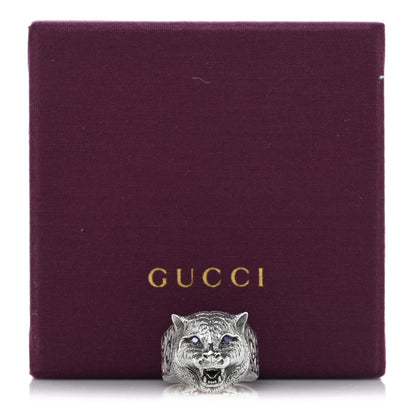 Gucci Sterling Silver Crystal Le Marche Des Merveilles Feline Head Ring 61 9.5 Purple 7 of 7