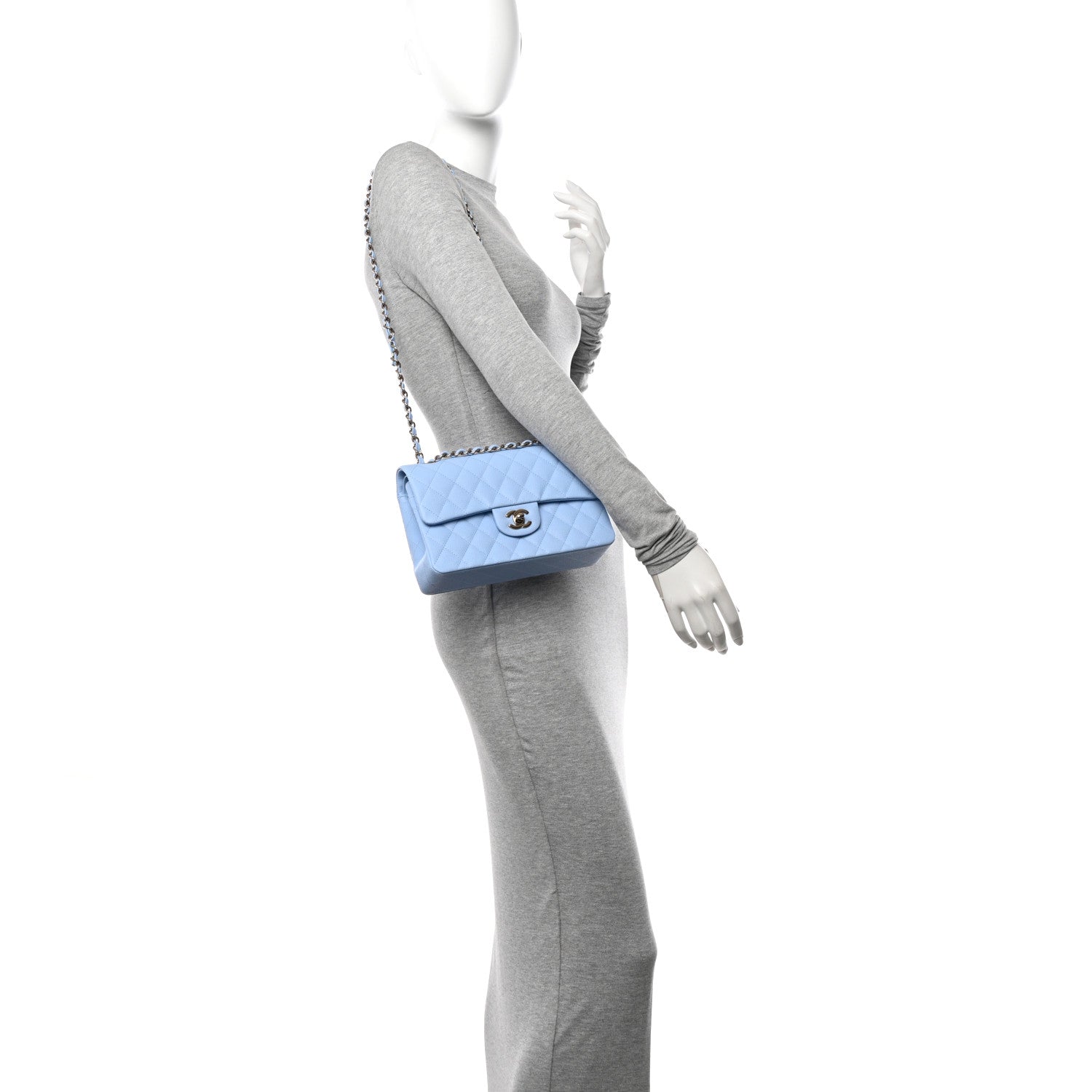 Chanel Caviar Quilted Small Double Flap Light Blue 2 of 10