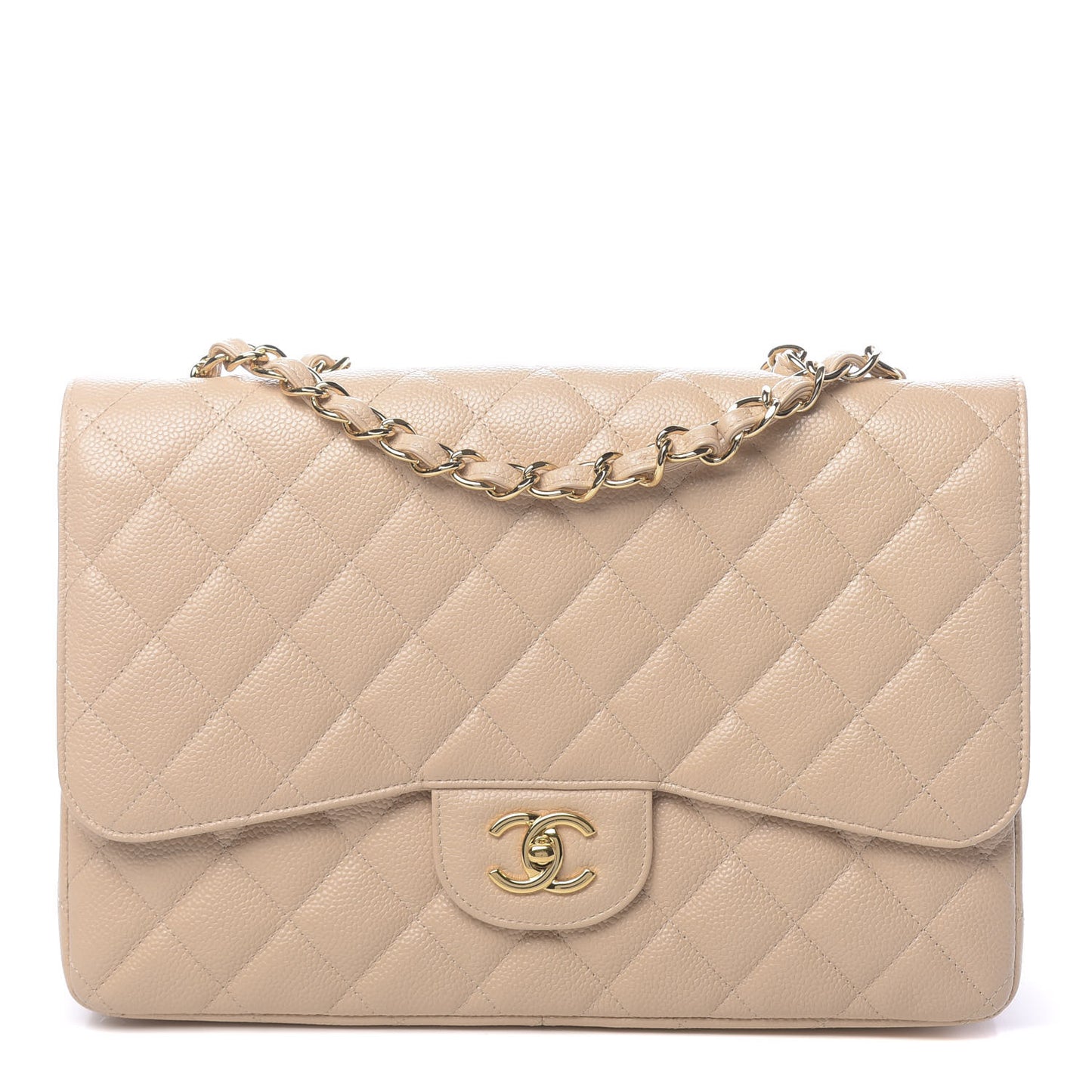 Caviar Quilted Jumbo Single Flap Beige Clair
