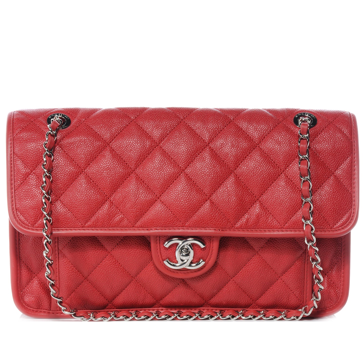 Caviar Quilted Medium French Riviera Flap Red