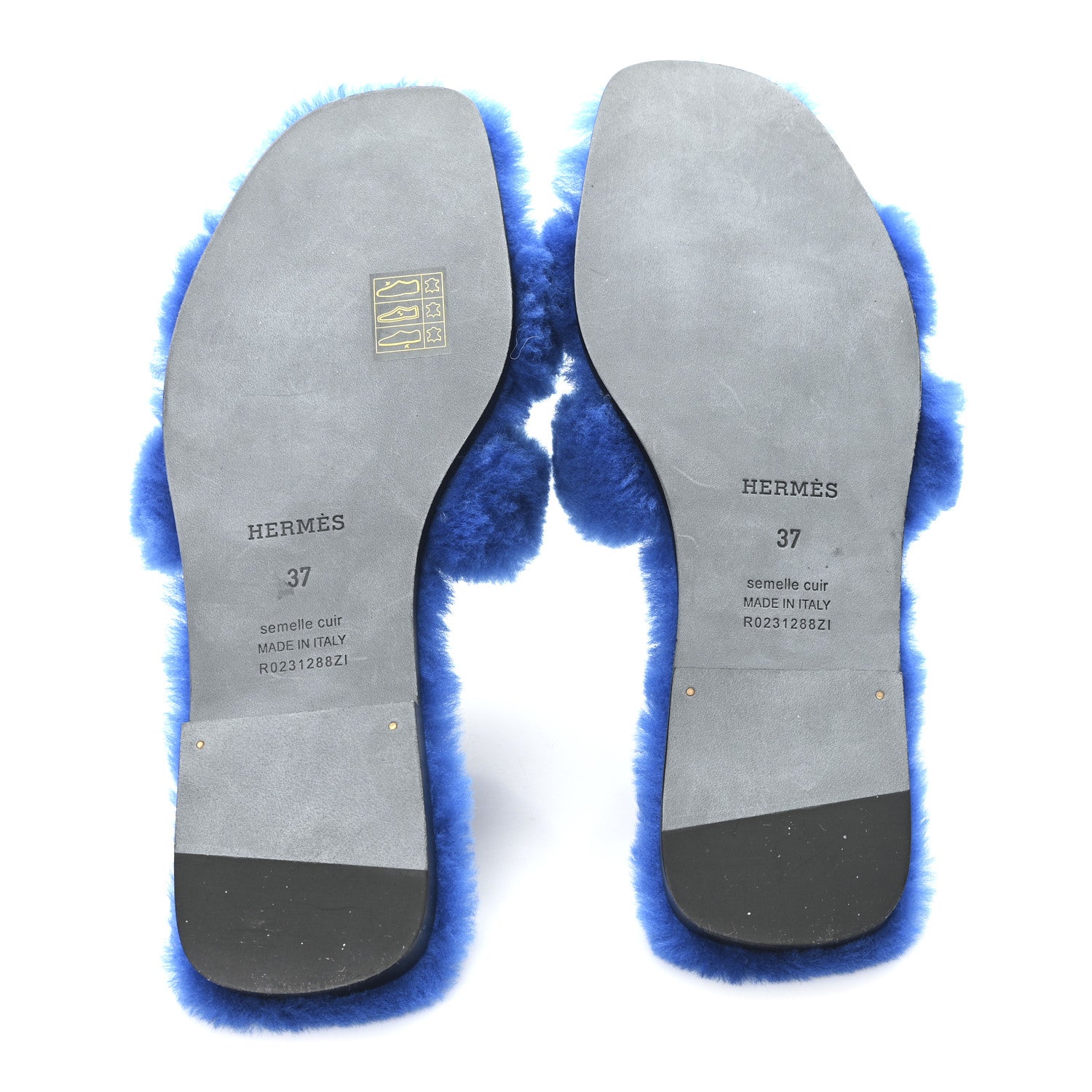 Hermes Woolskin Oran Sandals 37 Blue 7 of 9