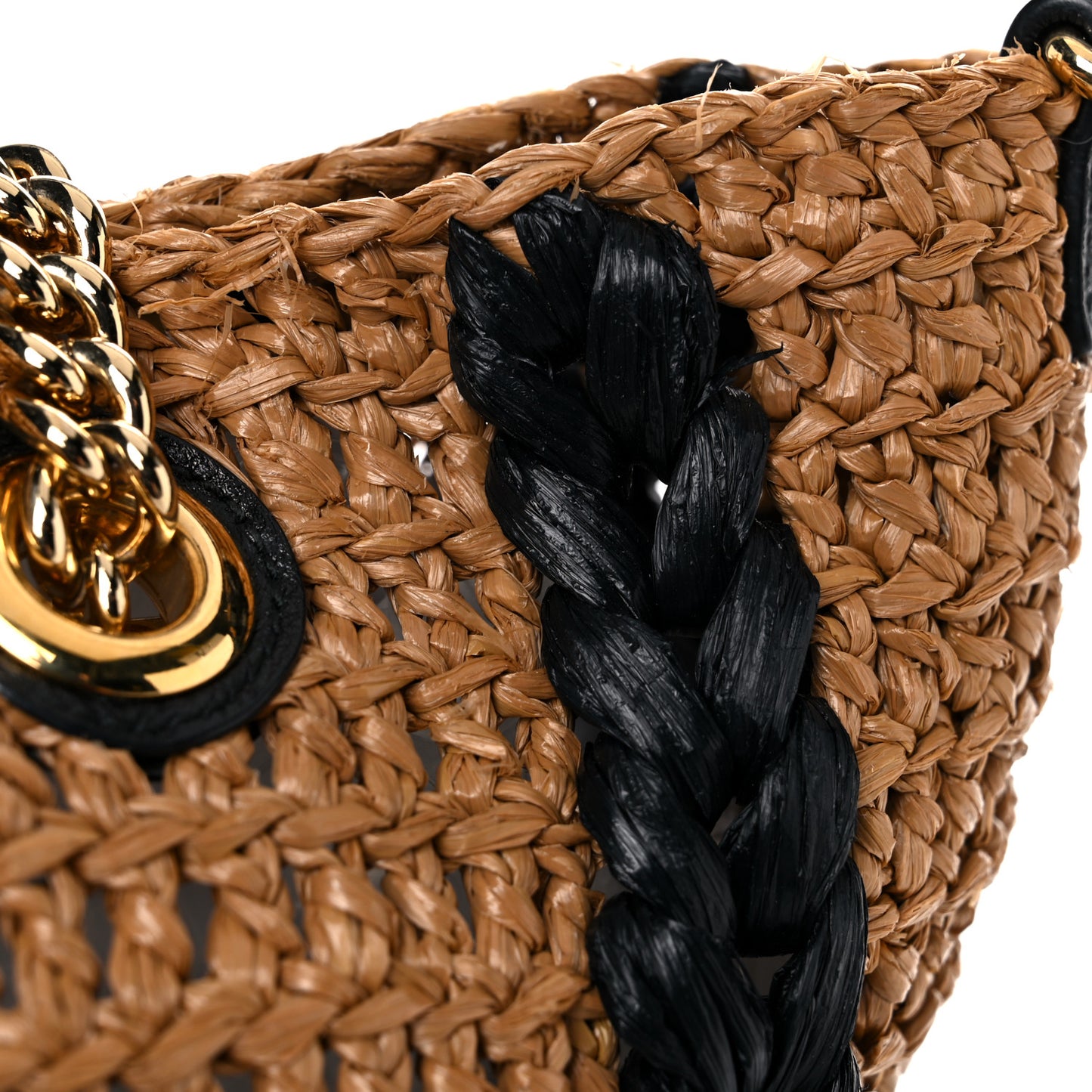 Raffia Effect Medium GG Marmont Shoulder Tote Bag Natural Black