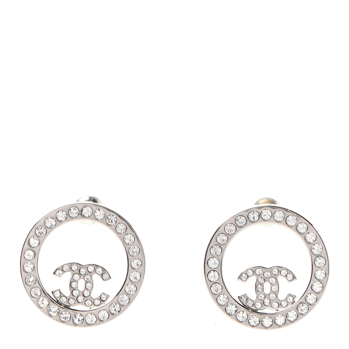 Crystal CC Round Earrings Silver