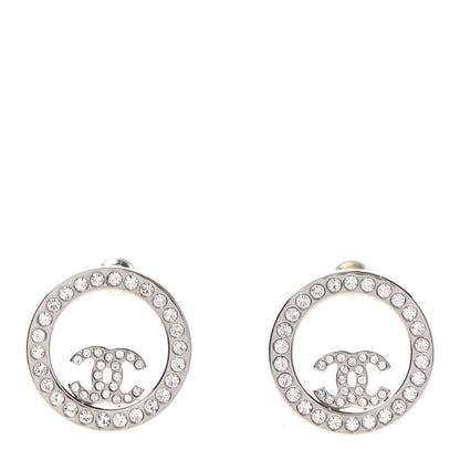 Chanel Crystal CC Round Earrings Silver 1 of 4