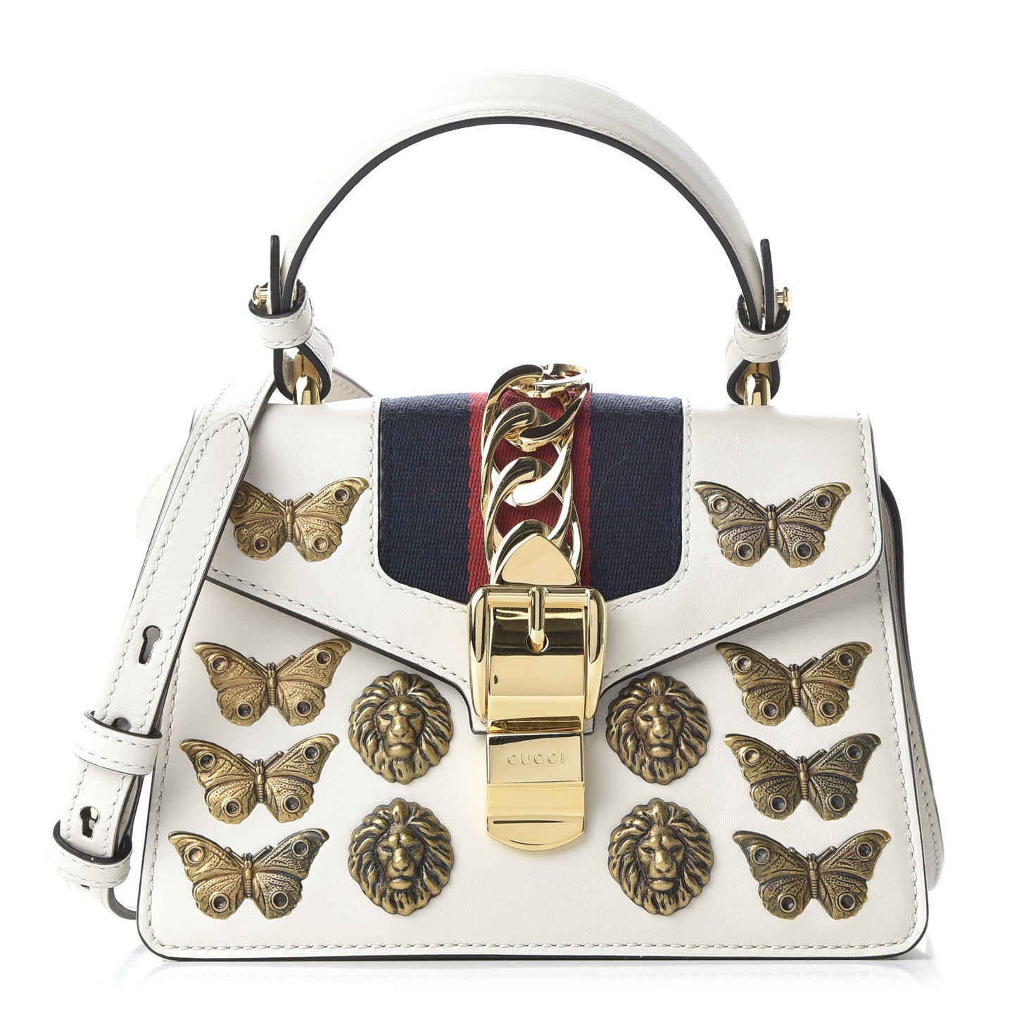 Calfskin Animal Studs Mini Sylvie Top Handle Bag White