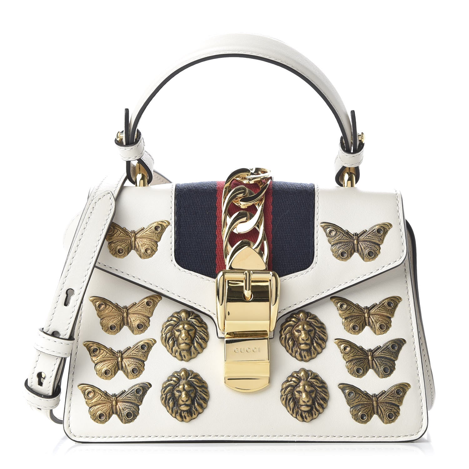 Gucci Calfskin Animal Studs Mini Sylvie Top Handle Bag White 1 of 9