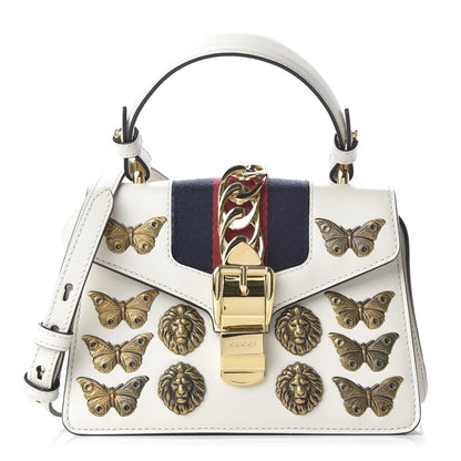 Gucci Calfskin Animal Studs Mini Sylvie Top Handle Bag White 1 of 9