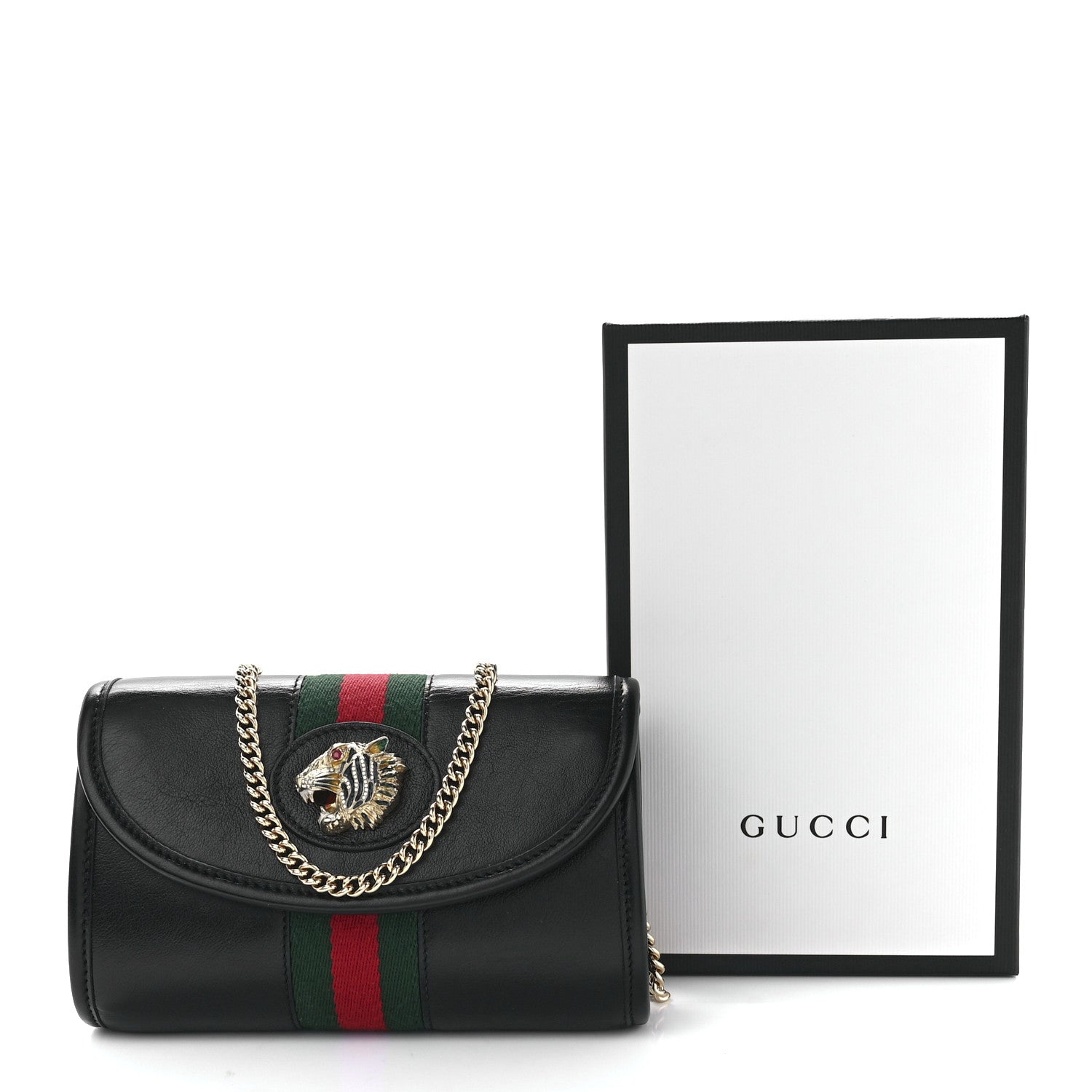 Gucci Textured Calfskin Web Mini Rajah Slim Flap Shoulder Bag Black 12 of 12