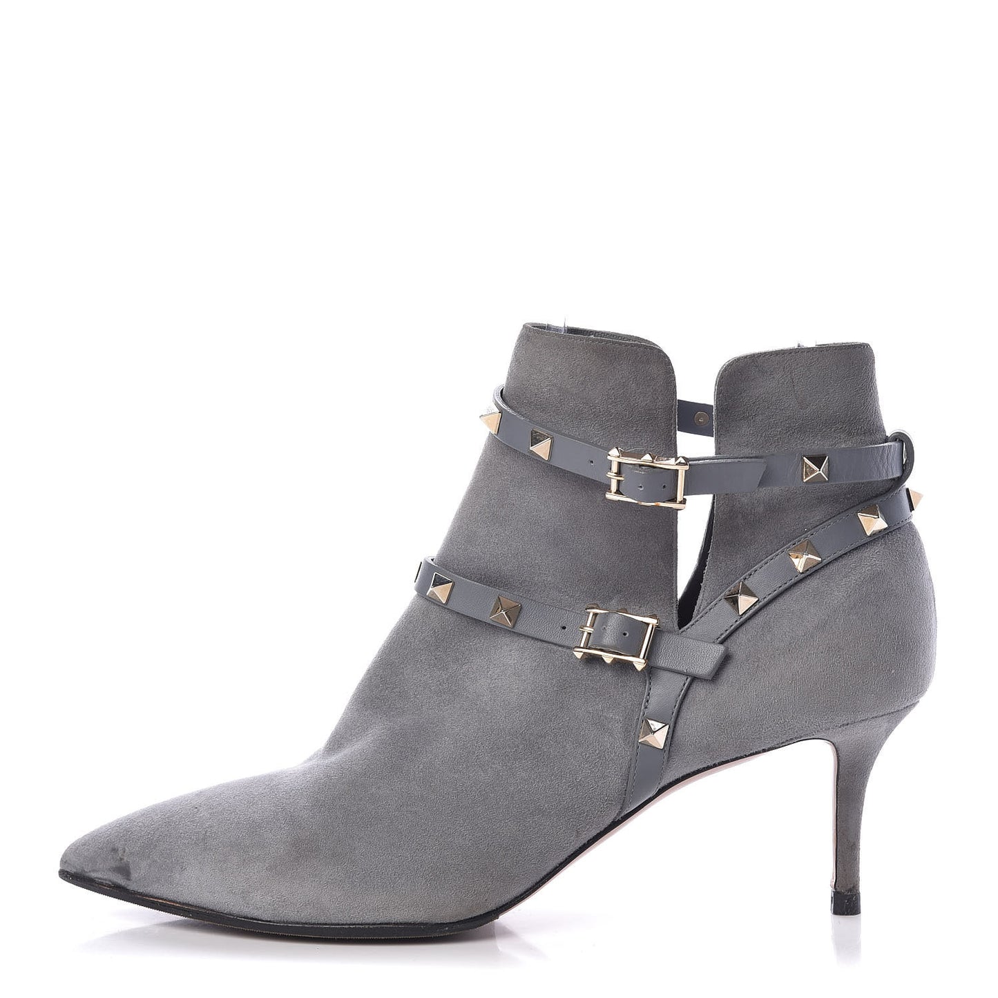 Suede Rockstud Double Buckle 65mm Ankle Boots 41 Light Stone