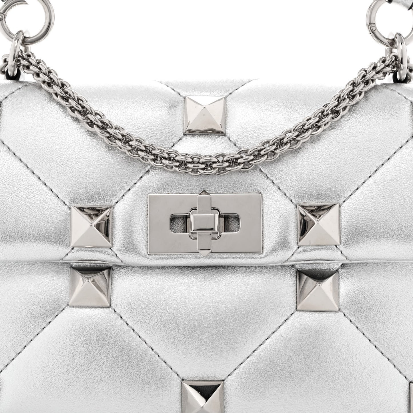 Nappa Medium Roman Stud Shoulder Bag Silver