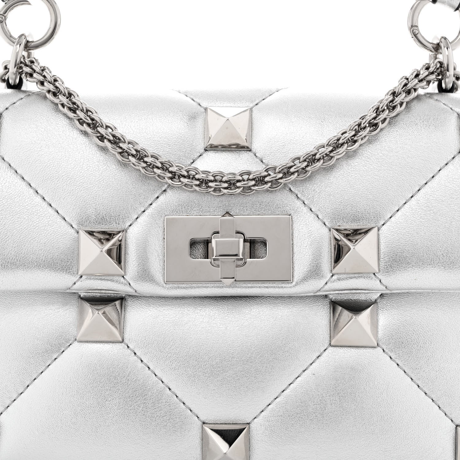 Valentino Garavani Nappa Medium Roman Stud Shoulder Bag Silver 7 of 9