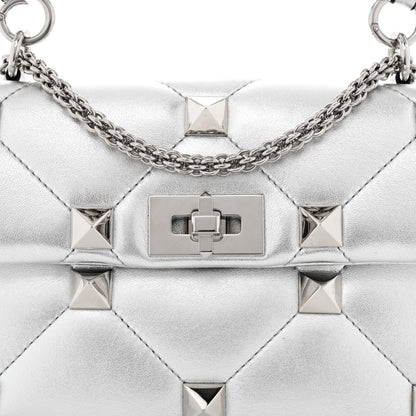 Valentino Garavani Nappa Medium Roman Stud Shoulder Bag Silver 7 of 9
