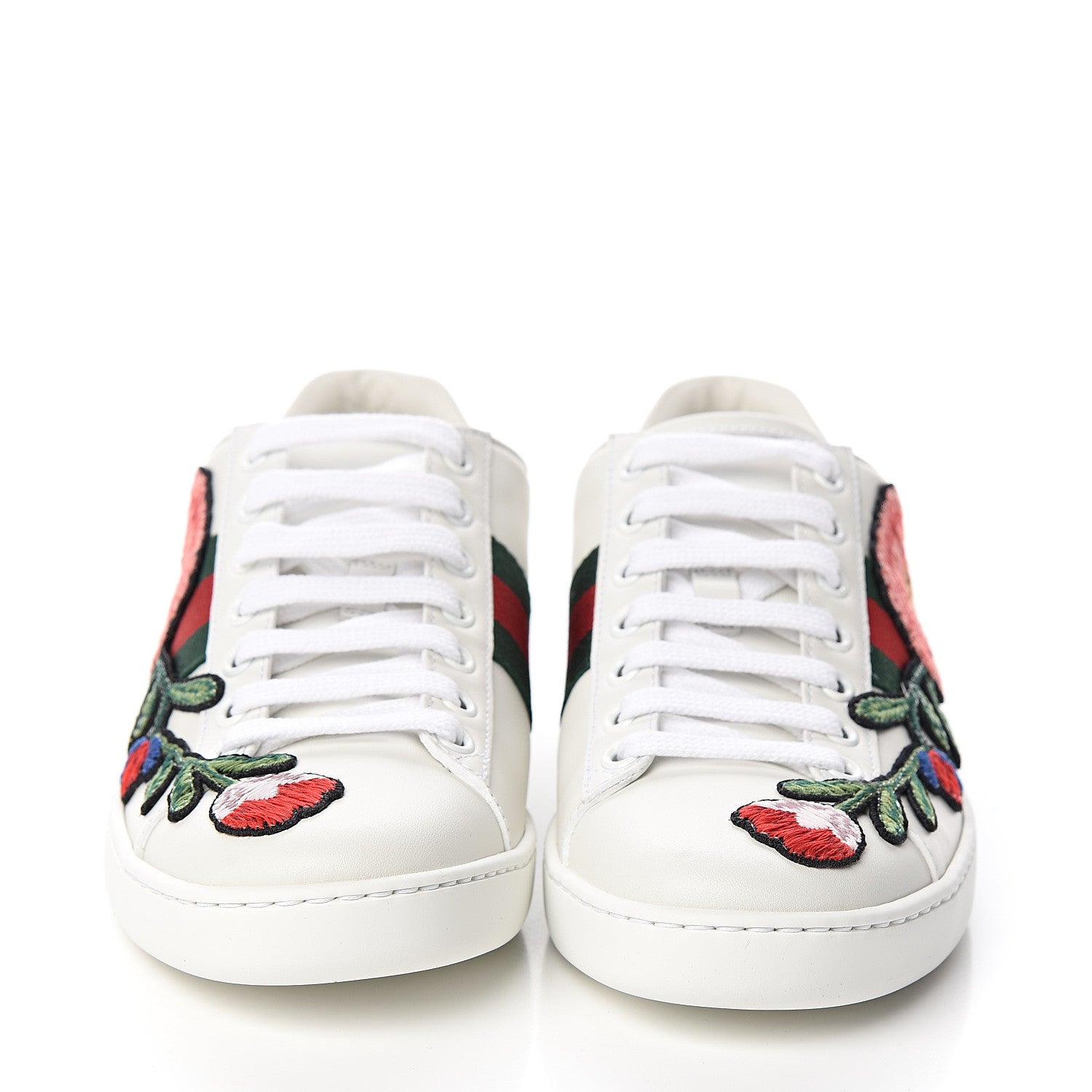 Gucci Calfskin Web Floral Embroidered Womens Ace Sneakers 36 White 2 of 9