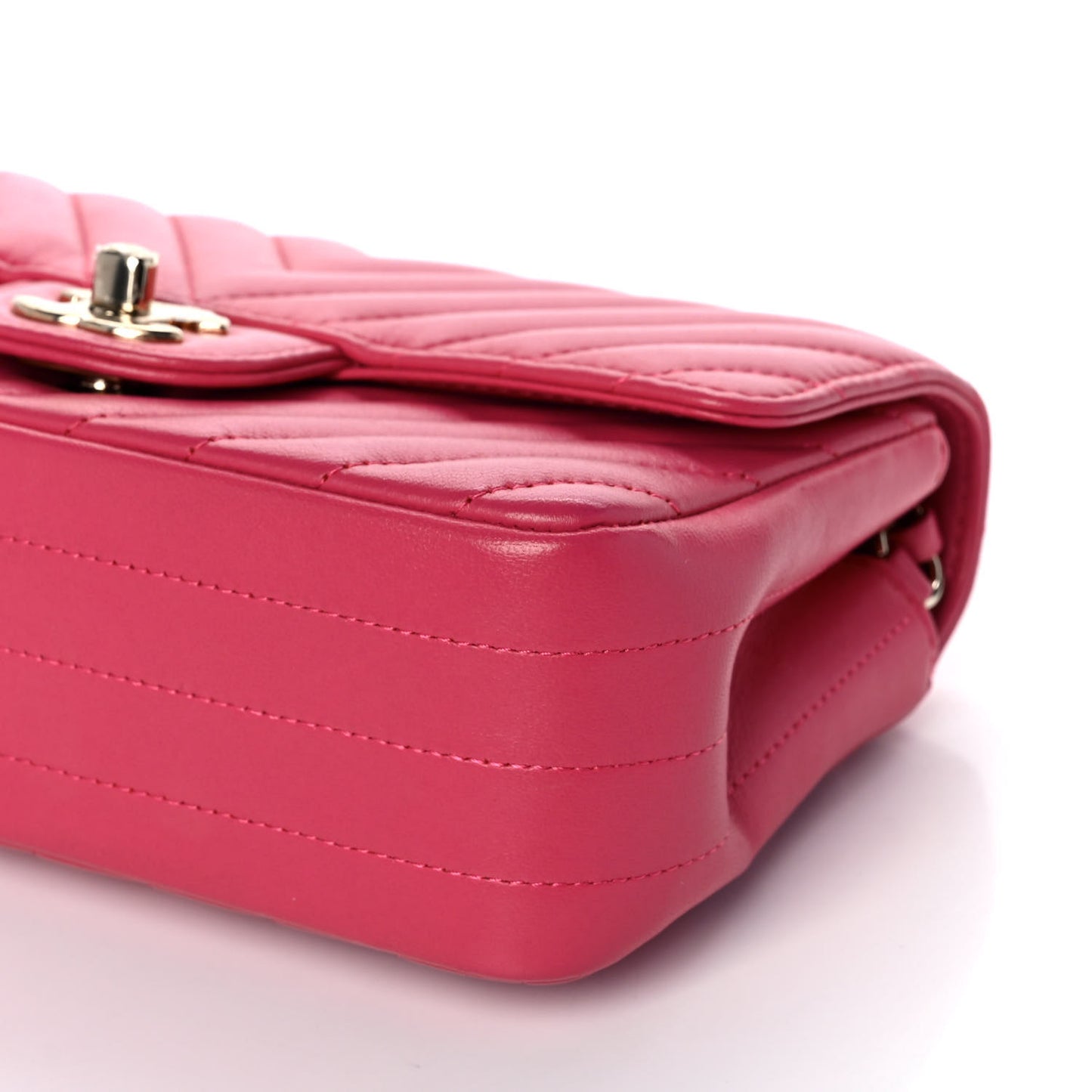 Lambskin Chevron Quilted Mini Rectangular Flap Dark Pink